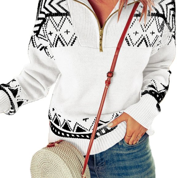 Geometry Knit Quarter Zip Sweater - Picture 2 of 2